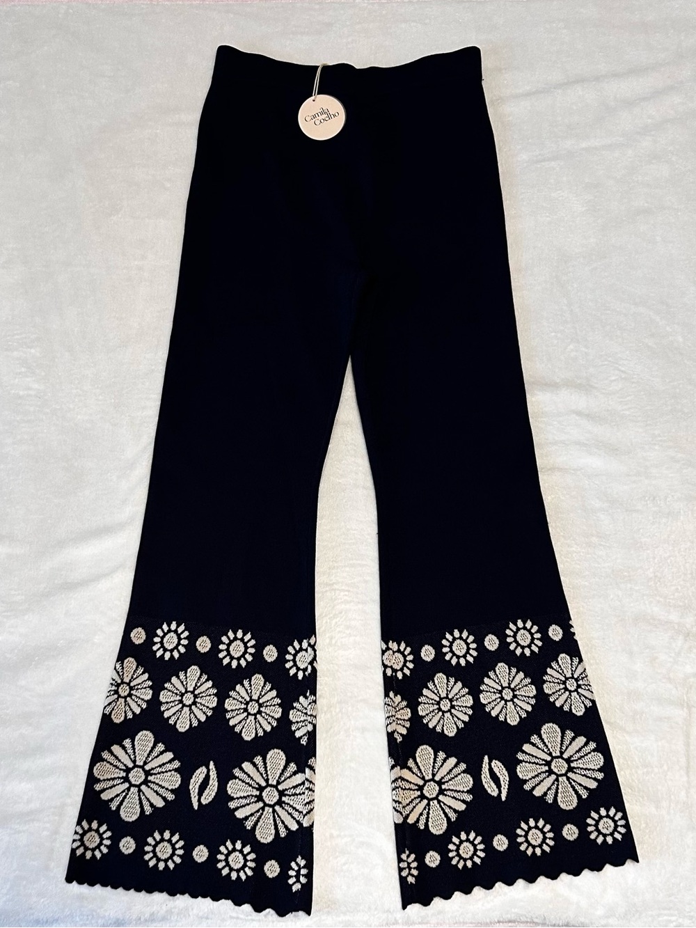 Camila Coelho Blue Navy Leggings with Cream Floral Hem